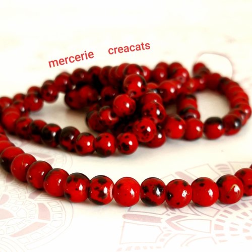 X 10 perles verre 6 mm rouge et noir rondes
