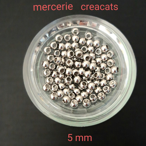 X 10 perles acier inoxydable 5 mm - trou 2,2 mm