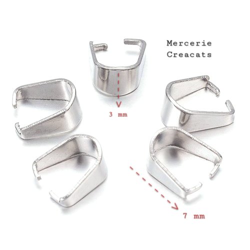 X 5 attaches bélières à pincer 7x3 mm acier inoxydable argenté