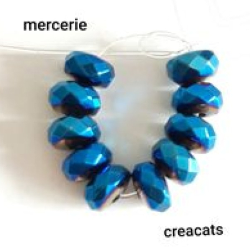 X 10 perles hématite ronde aplatie à facettes 6x3 bleu saphir