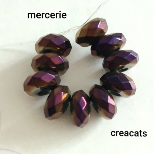 X 10 perles hématite ronde aplatie à facettes 6x3 pourpre violet