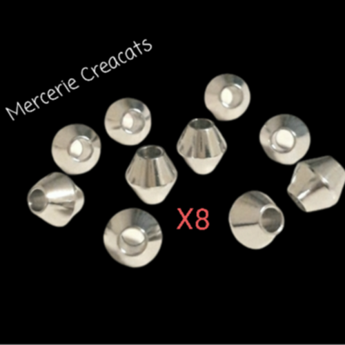 X 8 perles acier inoxydable bicone 6 mm