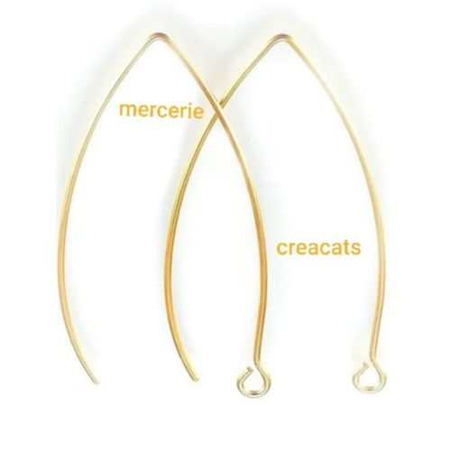 X 2 paires boucles d'oreille grands crochets +/- 41 mm acier inoxydable couleur or doré clair