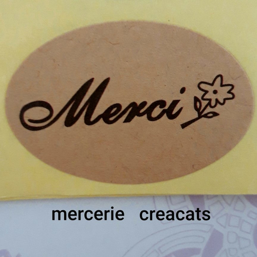 X 10 étiquettes autocollantes ovales stickers papier " merci " fleur