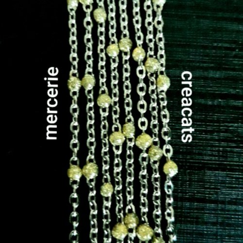 50 cm de chaine acier inoxydable 2,2 x 1,8 mm gris argenté perles émail jaune or clair pailleté