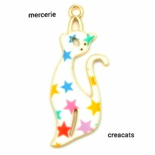 1  pendentif charm chat émaillé étoiles multicolore sur métal doré