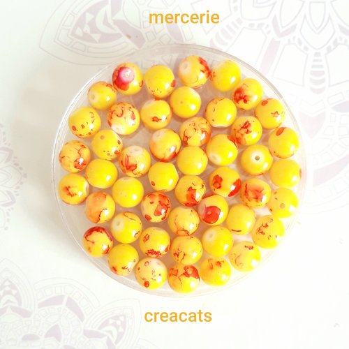 10 perles verre 8 mm ronde jaune orange