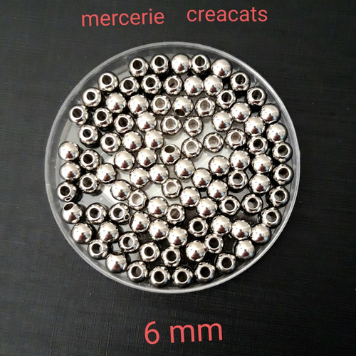 X 6 perles acier inoxydable argenté 6 mm - trou 2,5 mm
