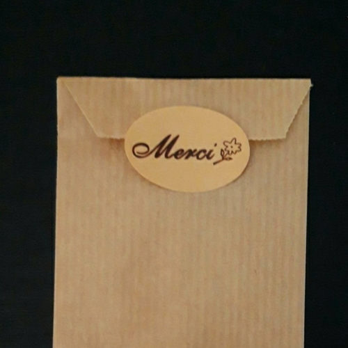 X 10 pochettes emballage enveloppe papier + 10 étiquettes stickers ovales merci motif fleur emballage cadeau