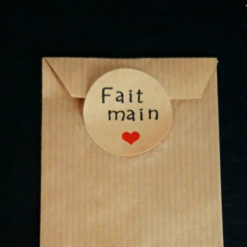X 10 pochettes emballage enveloppe papier + 10 étiquettes stickers rondes fait main motif coeur rouge emballage cadeau