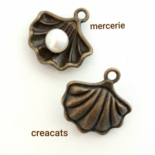 X 2 pendentif breloque coquillage métal bronze perle acrylique blanche
