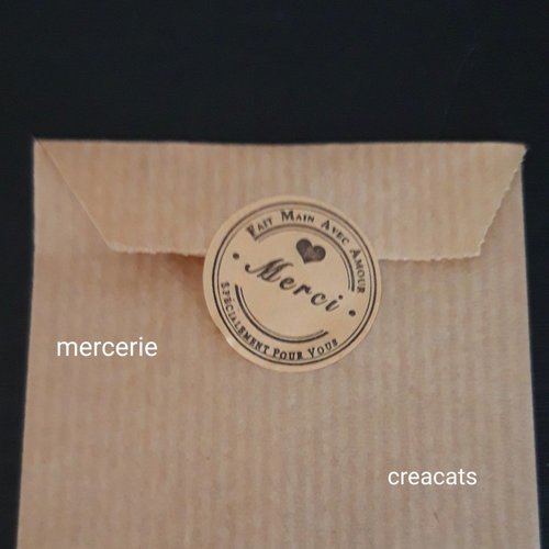 X 10 pochettes emballage enveloppe papier + 10 étiquettes stickers " merci fait main avec amour spécialement pour vous " coeur noir "