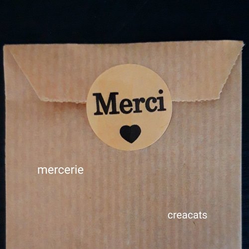 X 10 pochettes emballage enveloppe papier + 10 étiquettes stickers " merci " coeur noir emballage cadeau