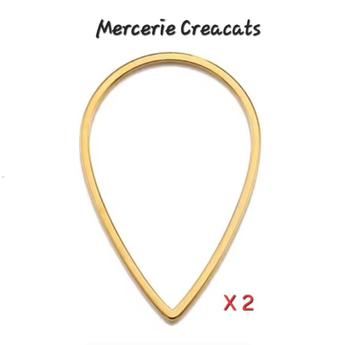 X 2 pendentif breloque connecteur acier inoxydable couleur doré or jaune anneaux goutte fermés