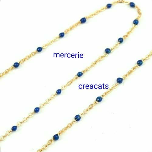 50 cm de chaine acier inoxydable 2,5 x 2 mm doré perles émail bleu saphir