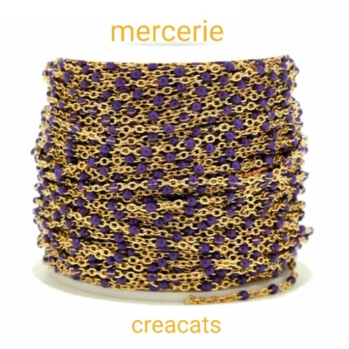 50 cm de chaine acier inoxydable 2,5 x 2 mm doré perles émail violet