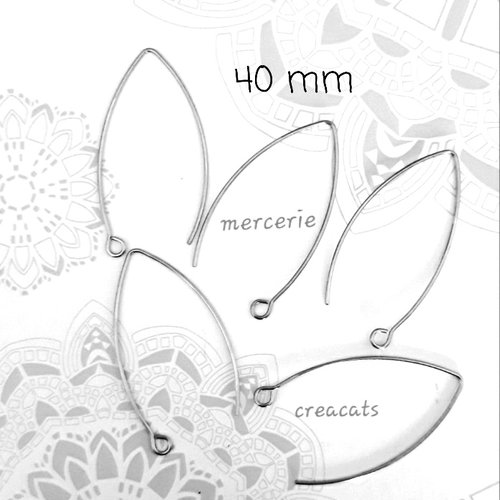 X 2 paires boucles d'oreille grands crochets +/- 40 mm acier inoxydable