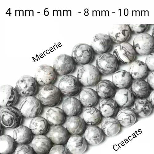 X 10 perles jaspe picasso marbré gris - 4 mm - 6 mm - 8 mm - 10 mm