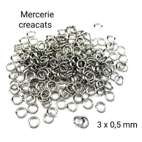 X 30 anneaux ouverts acier inoxydable  3 x 0,5 mm argenté