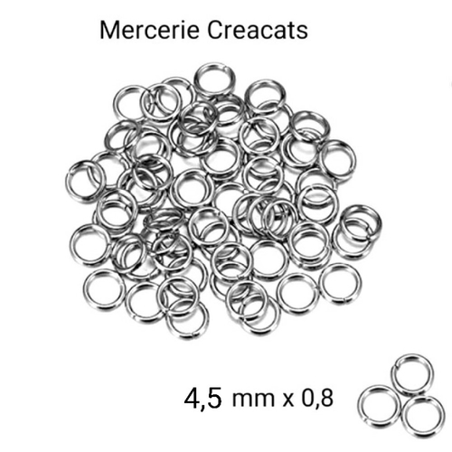 X 30 anneaux ouverts acier inoxydable 4,5 x 0,8 mm argenté