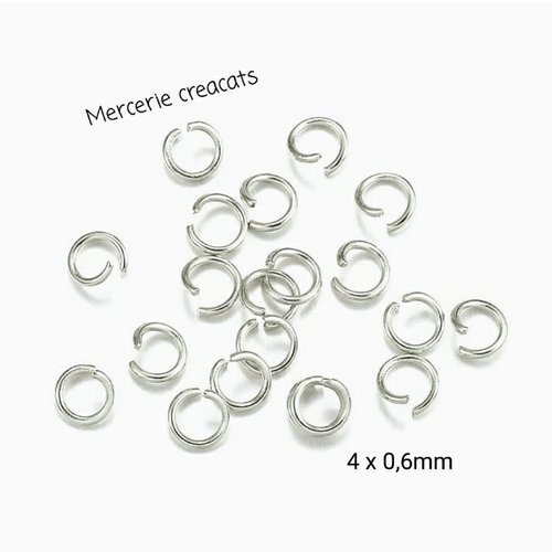 X 30 anneaux ouverts acier inoxydable 4 x 0,6 mm argenté