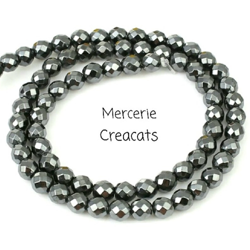X 10 perles hématites rondes à facettes 4 mm gris / noir