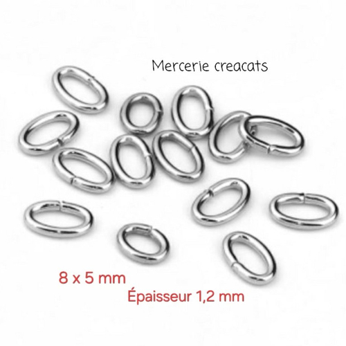 X 20 anneaux ovales ouverts acier inoxydable argenté 8 x 5 x épaisseur 1,2mm