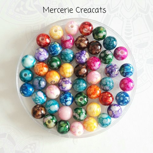X 22 perles acrylique ronde 8 mm multicolores effet marbré