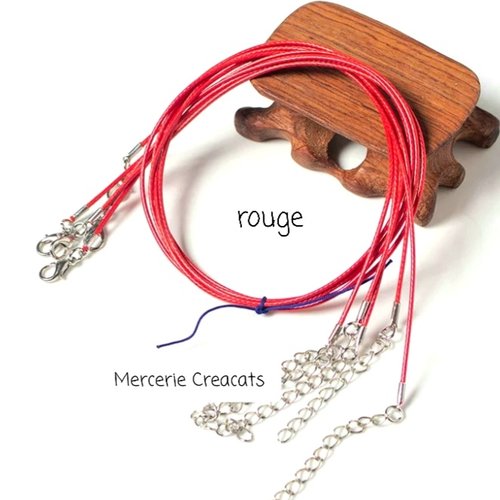 X 2 colliers + chainette extension cordon tressé ciré rouge