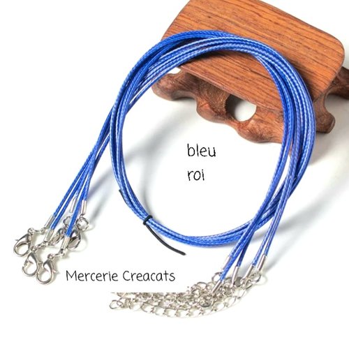 X 2 colliers + chainette extension cordon tressé ciré bleu roi