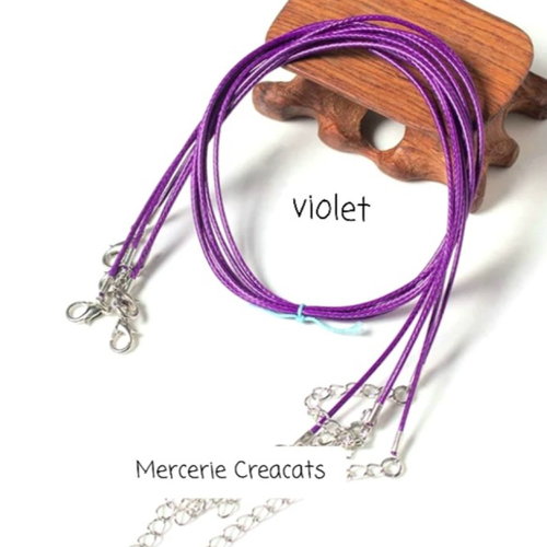 X 2 colliers + chainette extension cordon tressé ciré violet