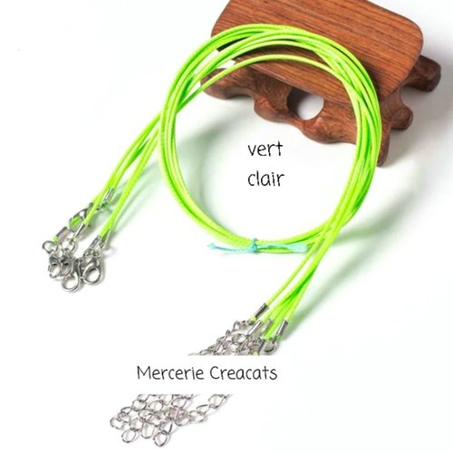 X 2 colliers + chainette extension cordon tressé ciré vert clair