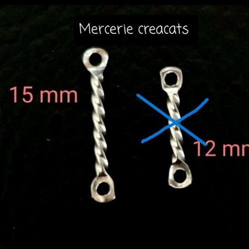 X 2 pendentif connecteur breloque bâton torsade acier inoxydable argenté - 15 mm