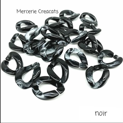 X 5 anneaux chaîne maillons ouverts acrylique 23x17 mm noir effet marbré