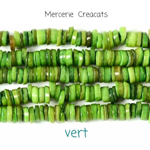 X 30 perles naturelles rondelles heishi 6/7mm coquillage camaïeu vert