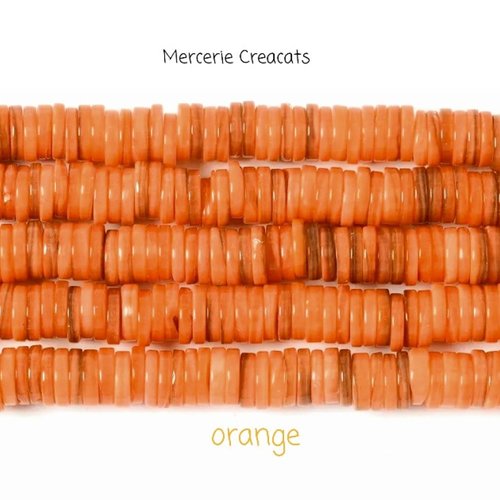 X 30 perles naturelles rondelles heishi 6/7mm  coquillage camaïeu orange corail