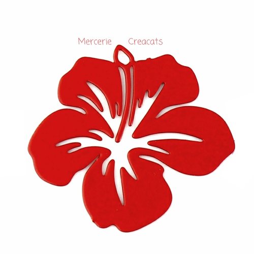1 pendentif fleur tropicale filigrane laser cut hibiscus rouge