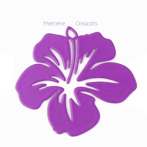 1 pendentif fleur tropicale filigrane laser cut hibiscus violet