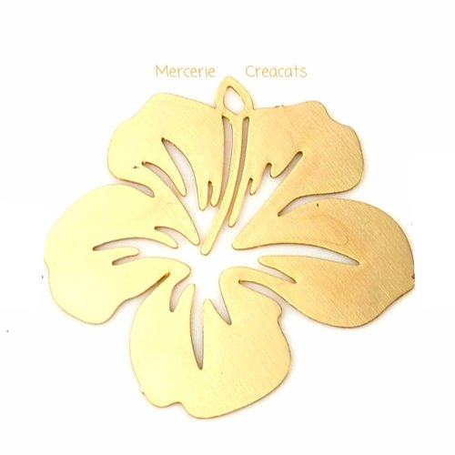 1 pendentif fleur tropicale filigrane laser cut hibiscus doré