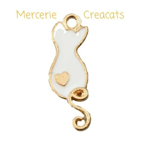 1  pendentif connecteur chat coeur émaillé blanc sur métal doré