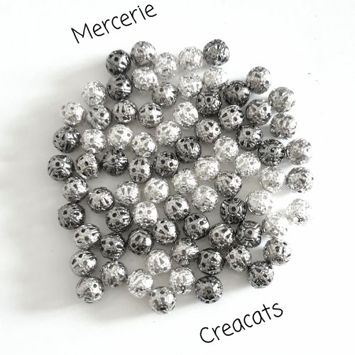 X 20 perles métal filigrane - 3 nuances d'argenté