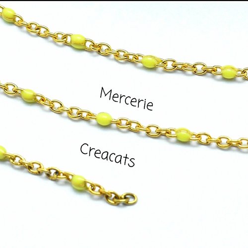 50 cm de chaine fine acier inoxydable doré 2 x1,6 mm perles émail jaune citron