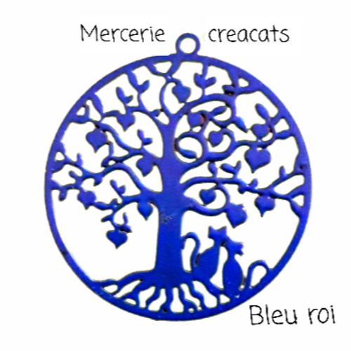 1 pendentif breloque - chats arbre de vie coeur - estampe filigrane - laser cut - bleu roi