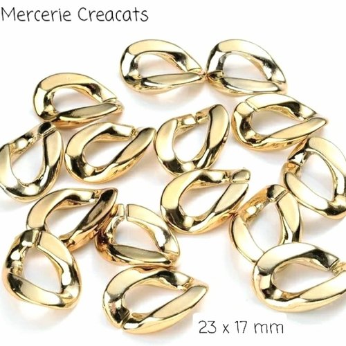 X 5 anneaux chaîne maillons ouverts 23x17 mm doré clair acrylique torsadé forme gourmette