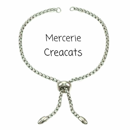 1 support bracelet acier inoxydable argenté maille vénitienne arrondie + perle satellite coulissante