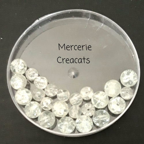 X 24 perles verre craquelé 8 et 6 mm  blanc cristal rondes