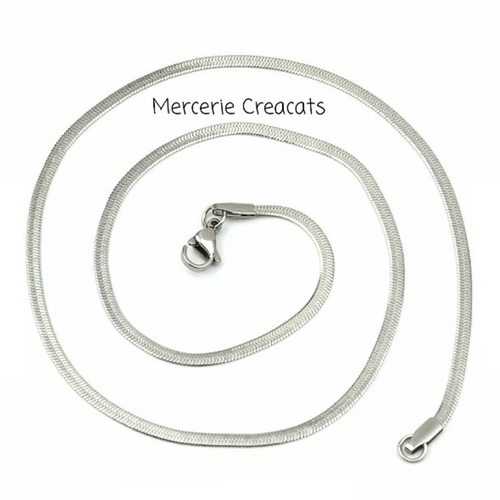Collier Chaîne Maille Plate Serpent En Acier Inoxydable - Longueur 40 Cm, Largeur 5 Mm, Argenté