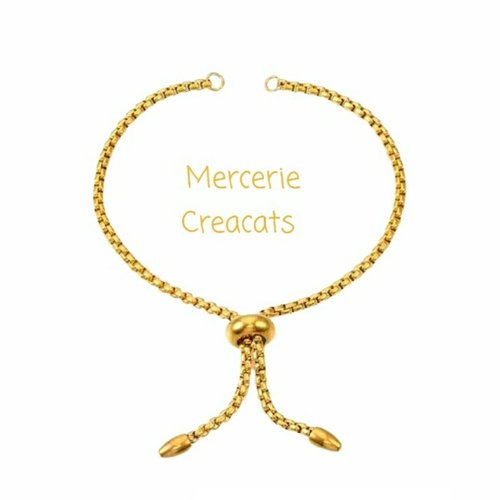 1 support bracelet acier inoxydable doré maille vénitienne arrondie réglable par perle satellite coulissante