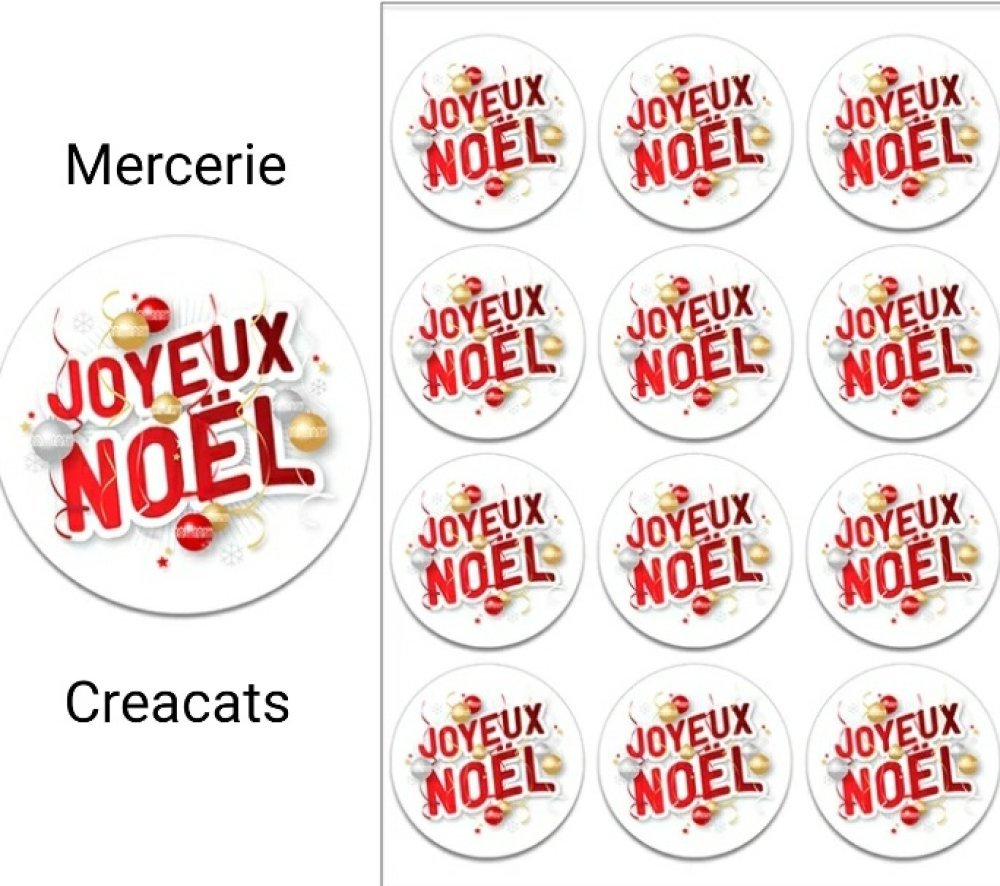 X 10 étiquettes autocollantes rondes stickers papier  joyeux noël  boules  de noël - Un grand marché