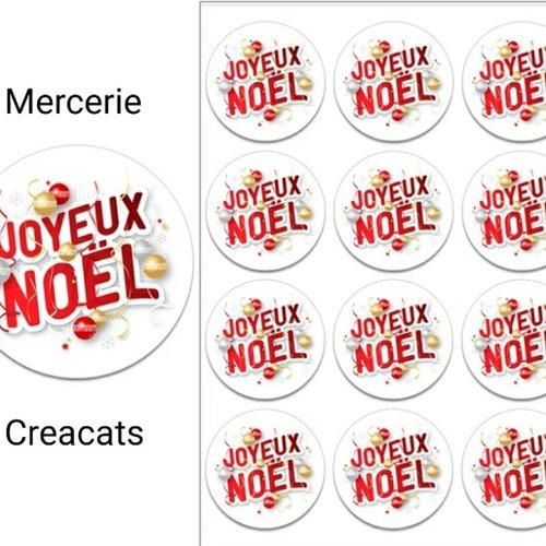 X 10 étiquettes autocollantes rondes stickers papier " joyeux noël " boules de noël